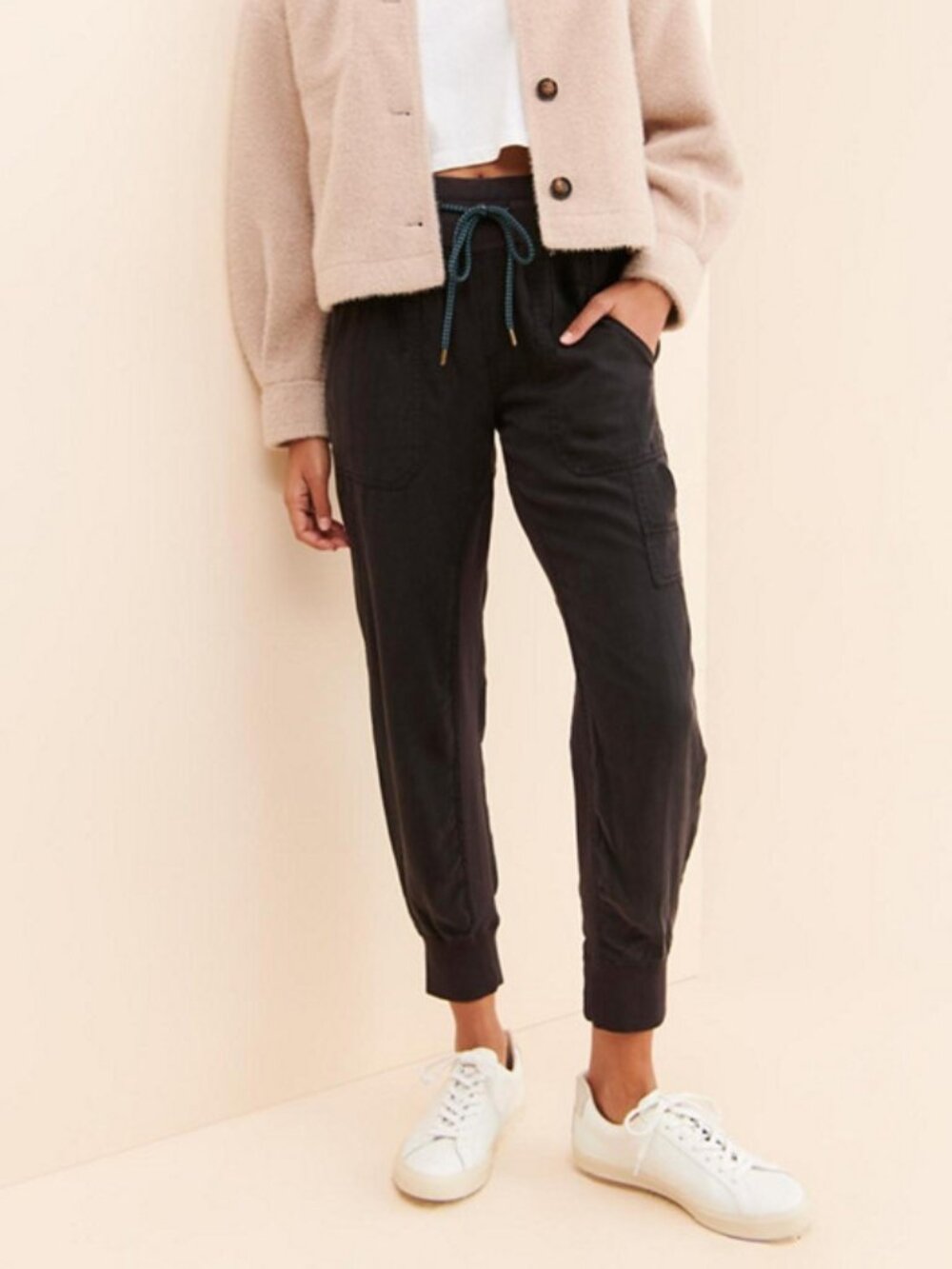 New! Anthropologie Black The Nomad Linen Blend Jogger Pants XS 57017